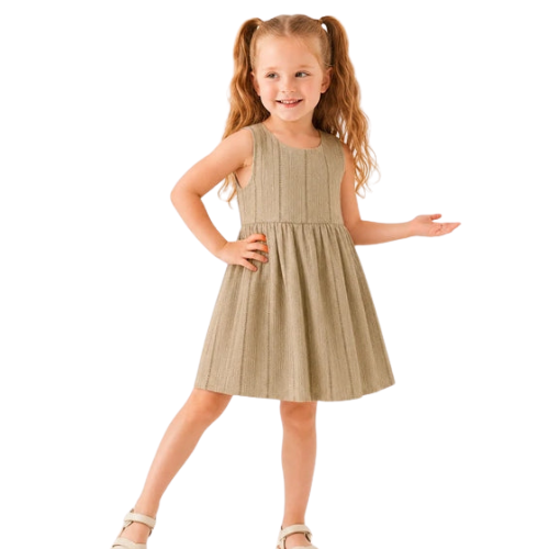 Girls Sleeveless Textured A-Line Dress