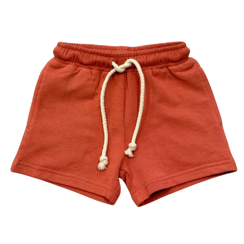 Kids Cotton Blend Drawstring Shorts – Rust Orange
