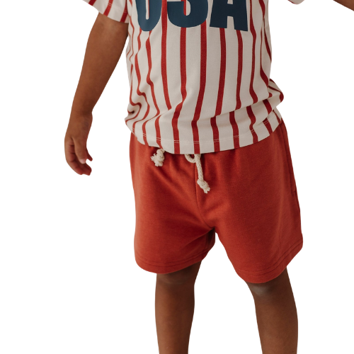 Kids Cotton Blend Drawstring Shorts – Rust Orange