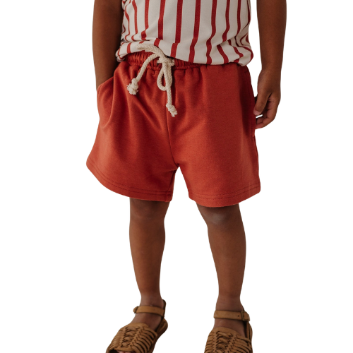 Kids Cotton Blend Drawstring Shorts – Rust Orange