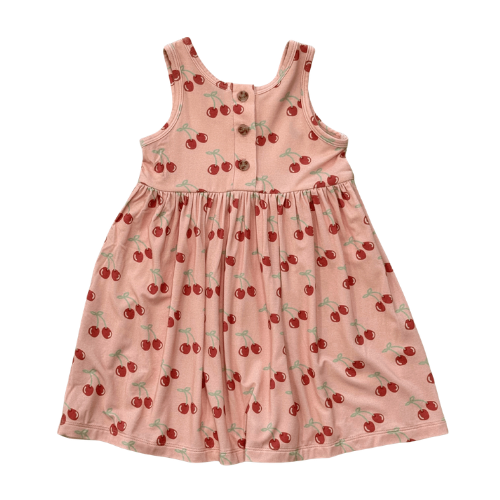 Girls Pink Cherry Print Sleeveless Dress