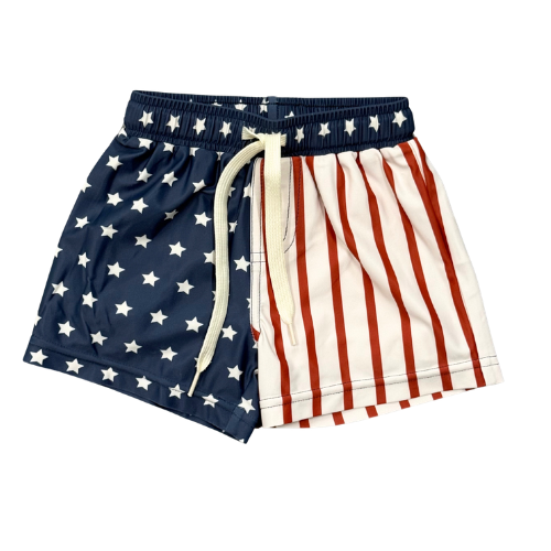 Patriotic Stars & Stripes Drawstring Swim Shorts