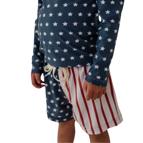 Patriotic Stars & Stripes Drawstring Swim Shorts