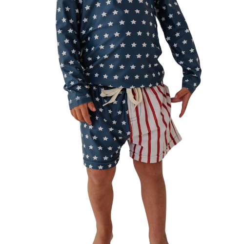 Patriotic Stars & Stripes Drawstring Swim Shorts